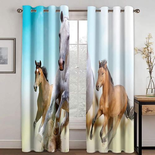 Rideaux De Salon A Longs ?Illets Rideaux Occultants Mode Animal Cheval Image Traitements De Fenetre Pour Chambre D'enfants, Blocage De La Lumiere De La Piece