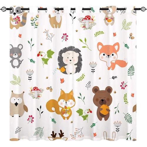 Rideaux D'animaux De La Foret ¿C Dessin Anime Jungle Zoo Famille Imprime Motif Oeillets Rideaux De Fenetre Occultants Pour Chambre D'enfant Chambre De Bebe Salle De Jeux