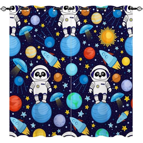 Rideaux Occultants Spatiaux ¿C Enfants Colores Panda Astronautes Fusees Planetes Etoiles Motif ?Illet Chambre Assombrissement Fenetre Rideaux Chambre