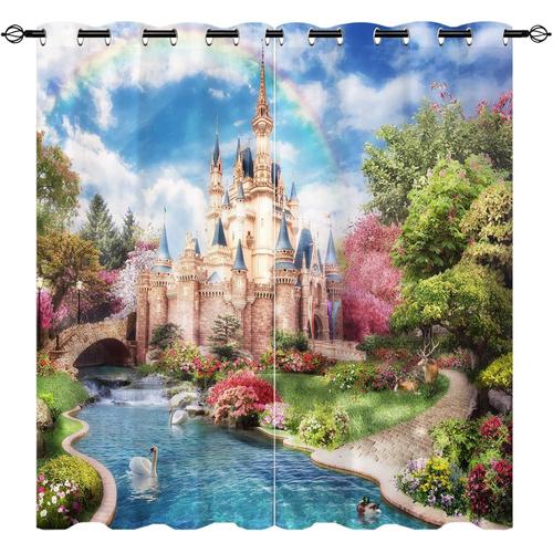 Rideaux De Chateau - Femme Filles Paysage Fantastique Conte De Fees Alice Au Pays Des Merveilles Motif Imprime Oeillet Occultant Piece Assombrissement Fenetre Rideaux Pour Salon Chambre