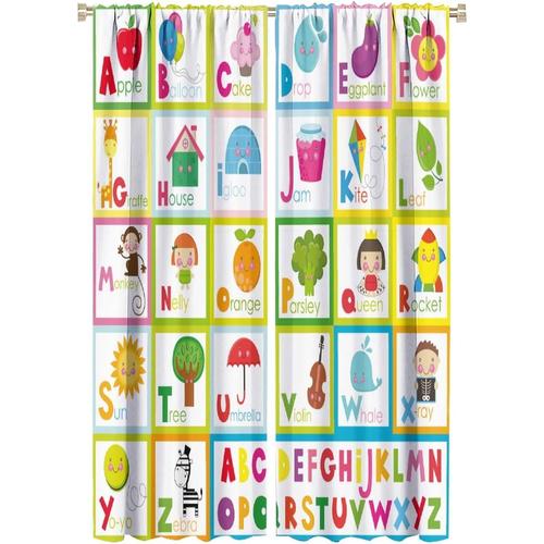 Rideaux Alphabet Pour Enfants, Bibliotheque Scolaire, Education Alphabet Abc, Tige De Connaissance, Poche, Ensemble De Rideaux De Fenetre Occultants, Decoration De Maison