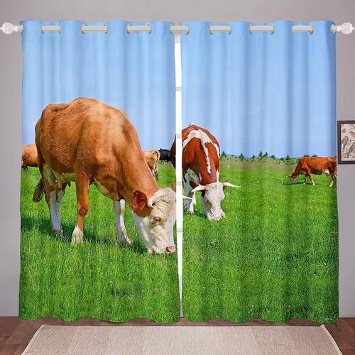 Rideaux De Fenetre De Vaches Rideaux De Paturage Bleu Ciel Vert Rideaux De Fenetre D'animaux De Ferme Pour La Vie De Chambre A Coucher Pour Les Traitements De Fenetre De Prairie, Bright Vibrant W