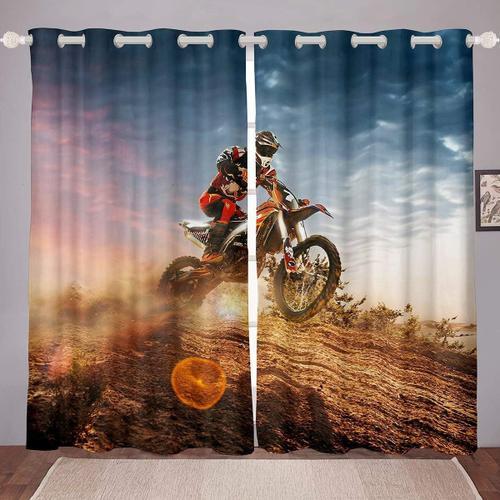 Rideau De Chambre De Moto Tout-Terrain Pour Chambre De Garcons, Adolescents, Enfants, Moto Racer, Rideaux De Fenetre, Moto, Sports Extremes, Courses, Motocross, Traitements De Fenetre