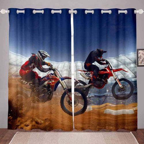 Rideaux De Fenetre A Theme De Sports Extremes, Rideau Imprime De Cavalier De Motocross Pour Enfants, Rideaux De Fenetre De Moto De Moto, Traitements De Fenetre De Decoration Ultra Doux