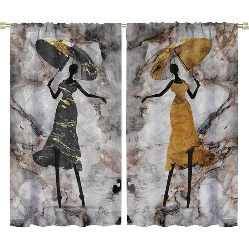 Rideaux Occultants En Marbre Avec Peinture D'art Moderne Pour Le Salon, Traitements De Fenetre De Luxe Pour Fille De Ballet Africaine En Or Noir - Rideaux Assombrissants