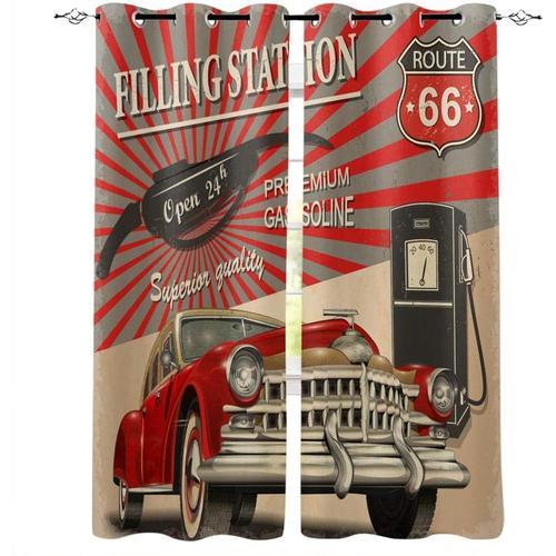 Rideaux Occultants Classiques Retro Americains En Forme De Vieille Voiture, Rideaux Imprimes A ?Illets, Draperies Assombrissantes Super Douces Pour Salon, Chambre D'enfant, Cuisine