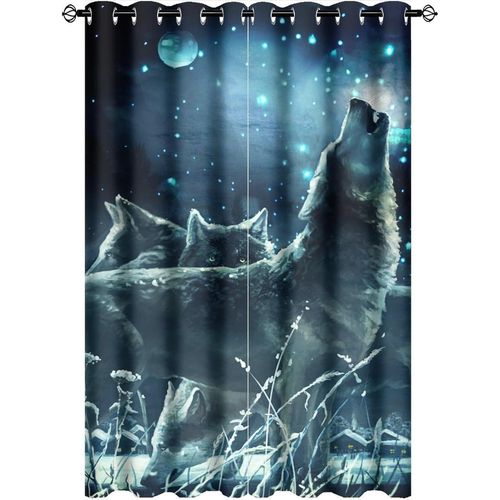 Rideaux De Loup Fantaisie Sauvage, Foret Rustique, Galaxie, Lune, Loup Des Bois, Obscurcissement Des Animaux Pour Le Salon, Rideau De Fenetre A ?Illets