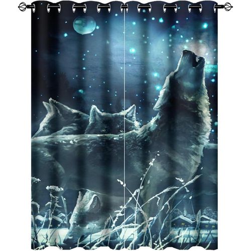 Rideaux De Loup Fantaisie Sauvage, Foret Rustique, Galaxie, Lune, Loup Des Bois, Obscurcissement Des Animaux Pour Le Salon, Rideau De Fenetre A ?Illets