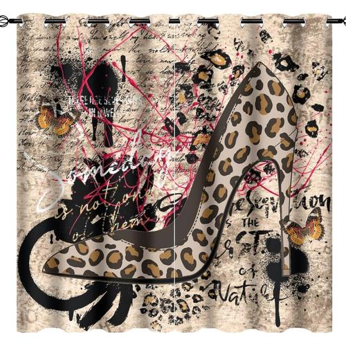 Rideau Occultant De Luxe Vintage A Talons Hauts, Theme De Maquillage De Belle Dame, Mode Moderne, Imprime Leopard, Rideaux De Fenetre A ?Illets, Decoration Pour Chambre A Coucher Et Salon