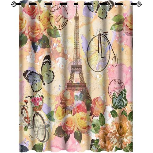 Rideaux Paris Tour Eiffel Pour Chambre A Coucher Et Paris Eiffel Velo Fleur Colore Papillon Chambre Assombrissant Rideaux De Fenetre A ?Illets Pour La Vie