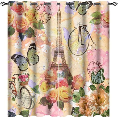 Rideaux Paris Tour Eiffel Et Paris Eiffel Velo Fleur Colore Papillon Assombrissement Rideaux De Chambre Complete Pour Salon Rideau De Fenetre A Oeillets