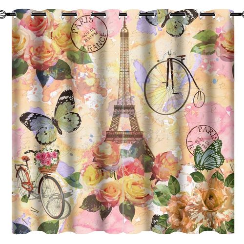 Rideaux Paris Tour Eiffel Pour Chambre A Coucher Et Paris Eiffel Velo Fleur Colore Papillon Chambre Assombrissant Rideaux De Fenetre A ?Illets Pour La Vie