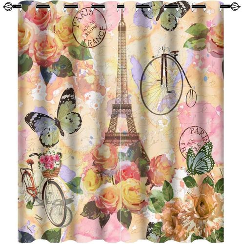 Rideaux Paris Tour Eiffel Pour Chambre A Coucher Et Paris Eiffel Velo Fleur Colore Papillon Chambre Assombrissant Rideaux De Fenetre A ?Illets Pour La Vie