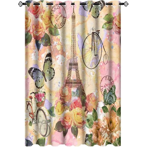 Rideau Occultant Paris Tour Eiffel Et Fleur De Velo Paris Eiffel, Rideaux De Fenetre A ?Illets Papillon Colores, Decoration Pour Chambre A Coucher
