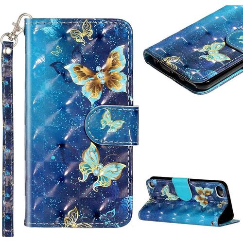 Clapet Coque Etui Pour Ipod Touch 5 6 7 Colore 3d Effet Motif Magnetique Pochette Portefeuille Pu Cuir Coque De Protection Stand Fermeture Porte Carte Etui Housse Bleu Papillon Rakuten