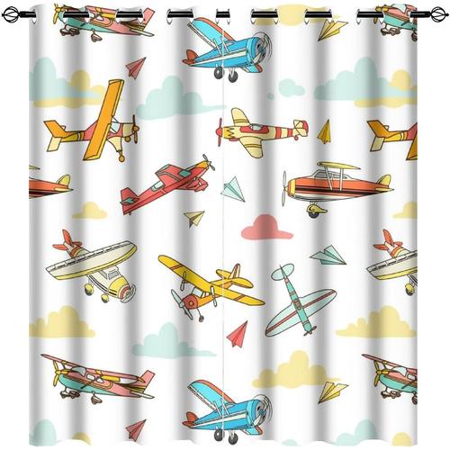 Rideaux D'avions Colores Dr?Les Pour Chambre A Coucher, Dessin Anime Mignon Theme Ciel Avion Papier Avion Piece Assombrissant Rideaux De Fenetre A ?Illets Rideaux Pour Salon