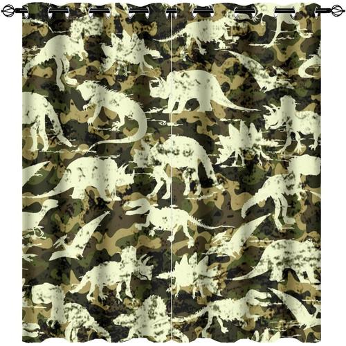 Rideau Occultant Camouflage Dinosaure Animalier, Animaux De La Jungle Antiques, Imprime Camouflage Dino, Rideaux De Fenetre A ?Illets, Decoration Pour Chambre A Coucher, Salon