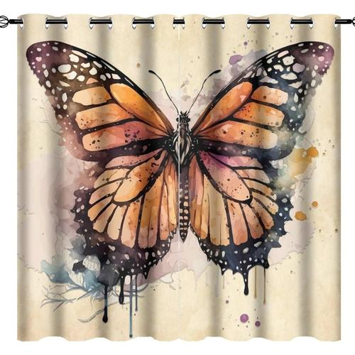 Rideau Occultant Colore En Forme De Papillon Et De Fleur De Campagne, Decoration De Fenetre A ?Illets Floraux Botaniques De Ferme Rustique Coloree Pour Chambre A Coucher