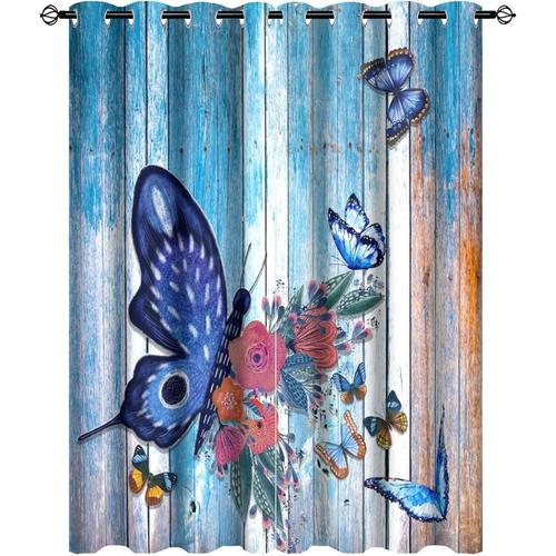 Rideau Occultant En Forme De Papillons Et De Fleurs, Style Rustique, Aquarelle, Papillon, En Bois, Vintage, Avec ?Illets, Decoration De Fenetre, Pour Chambre A Coucher Et Salon