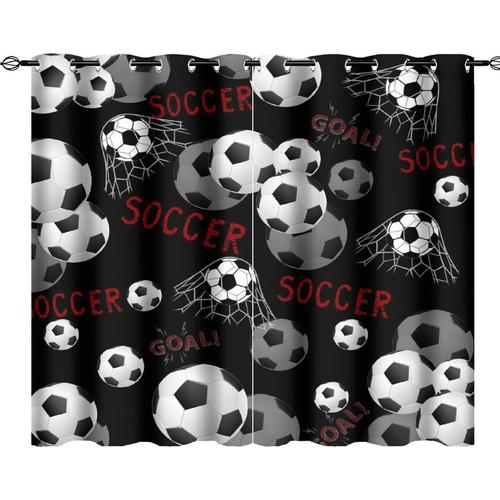 Rideaux De Football Cool Pour Chambre A Coucher, Theme Sportif, Motif Imprime Ballon De Football, Obscurcissement De La Piece, Rideaux De Fenetre A ?Illets Pour Le Salon