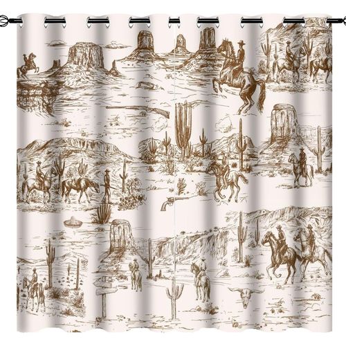 Rideau Occultant Rustique Western Cowboys, Style Vintage Americain, Desert Du Far West Avec Country Cowboys, Rideaux De Fenetre A ?Illets, Decoration Pour Chambre A Coucher Et Salon