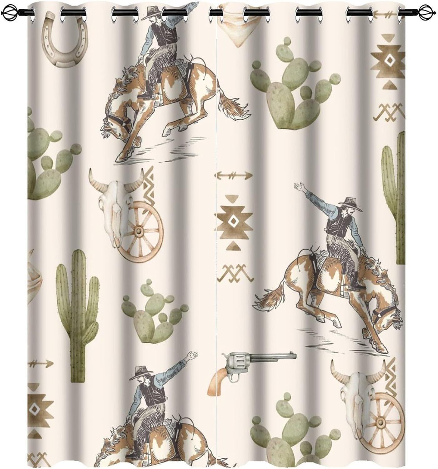 West Cowboy Equitation Cheval Rideau Occultant D Cactus Tropical Desert ?Illets Fenetre Rideaux Decor Pour Chambre Salon