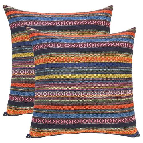 Ensemble De 2 Taies D'oreiller Bohème Décoratives Bohèmes Mexicaines À Rayures Rétro Multicolores Taies D'oreiller, Pour Canapé 18x18 Pouces