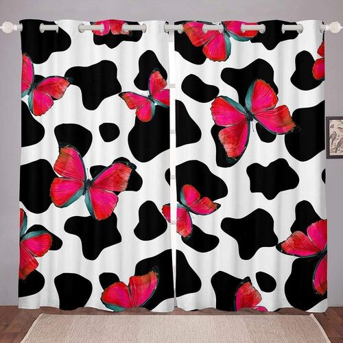 Rideaux De Fenetre Papillon Pour Le Salon Traitements De Fenetre De Papillons Rouges Rideaux De Fenetre Imprimes A Motif De Vaches Blanches Noires Rideaux A ?Illets En Tissu Microfibre