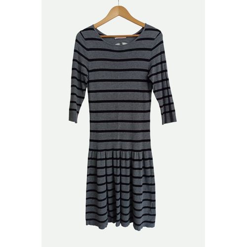 Robe En Laine Gris Raye Noir. Manches 3/4. Camaieu. Taille 36 / 38