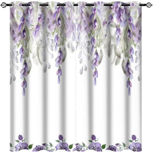 Rideaux Occultants A Fleurs Lilas Aquarelle - Rideaux De Fenetre A ?Illets Rustiques Vintage Floraux Lilas Ouest De Fermeensemble De Rideaux Pour Le Salon,