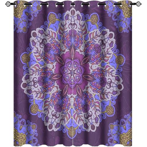 Rideaux Occultants Hippie Boheme Indien Moderne Pour Chambre A Coucher, Beau Degrade D'art Mandala A ?Illets, Rideaux Assombrissants Pour Fenetre