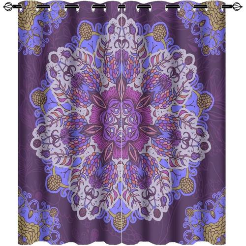 Rideaux Occultants Hippie Boheme Indien Moderne Pour Chambre A Coucher, Beau Degrade D'art Mandala A ?Illets, Rideaux Assombrissants Pour Fenetre