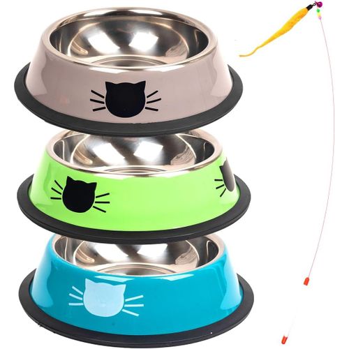 Ershi-3 Pièces Gamelle Chat Inox,Bol Pour Chat,Bol Chat,Gamelle Pour Chat + Jouet Pour Chat[316]
