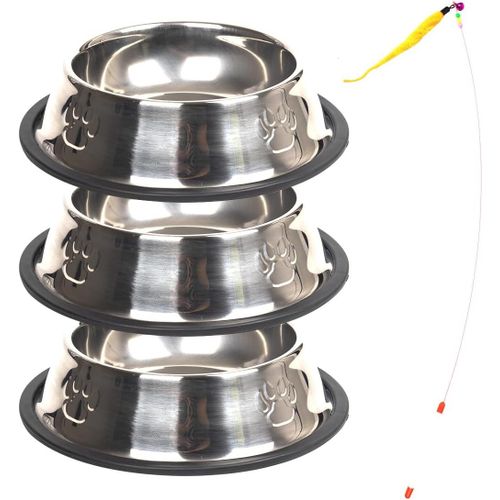 Ershi-3 Pièces Gamelle Chat Inox,Bol Pour Chat,Bol Chat,Gamelle Pour Chat + Jouet Pour Chat[318]