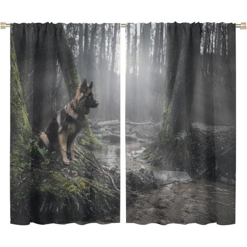 Rideaux Occultants Foret Brumeuse Nature Arbres Animaux Chiens Impression Chambre Tringle Poche Rideaux De Vie