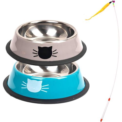 Ershi-2 Pièces Gamelle Chat Inox,Bol Pour Chat,Bol Chat,Gamelle Pour Chat + Jouet Pour Chat[319]