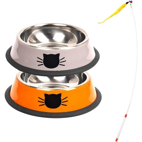 Ershi-2 Pièces Gamelle Chat Inox,Bol Pour Chat,Bol Chat,Gamelle Pour Chat + Jouet Pour Chat[317]