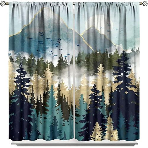 Rideaux Occultants De Montagne Pour Chambre A Coucher, Passe-Tringle, Rideaux Assombrissants Isoles, Vue Idyllique Avec Arbre Sur Un Lac Immobile Entoure De Montagnes, Rideaux De Fenetre A Theme,