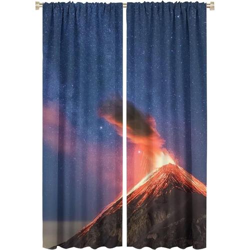 Rideaux Assombrissants Pour Chambre D'enfants, Volcan En Explosion La Nuit, Decoration De Chambre Sur Le Theme De La Nature Et De La Geologie