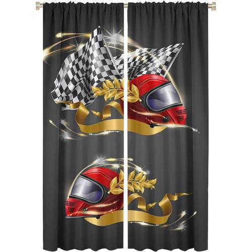 Rideaux Pour Chambre D'enfant, Voitures De Course, Ligne D'arrivee, Drapeaux, Pilote, Econome En Energie, Pour Salon, Rideaux Assombrissants, Pour Chambre D'enfant