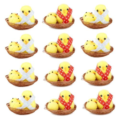 12 Pièces Séries Simulation Poussin De Pâques Jaune Mini Belle Décoration De Artificielle En Peluche Poulet Cadeau De Pâques Pour Les Enfants