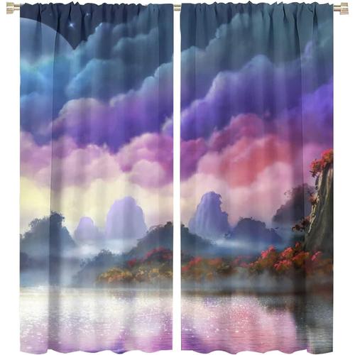 Rideaux Occultants Lune Paysage Peinture Nature Nuages Rideaux Occultants Pour Salon Chambre De Garcons