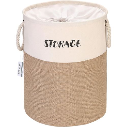 ERSHI-Panier de rangement en toile de jute et lin pour équipe Meer - Panier à linge pliable et léger pour la maison - Capacité de [9