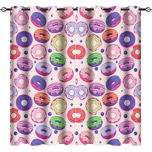 Rideaux Occultants Pour Chambre D'enfant, Nourriture Americaine Traditionnelle Classique, Petit Dejeuner, Restauration Rapide, Dessert, Savoureux Beignets, Impression Artistique Pour Enfants, ?Il