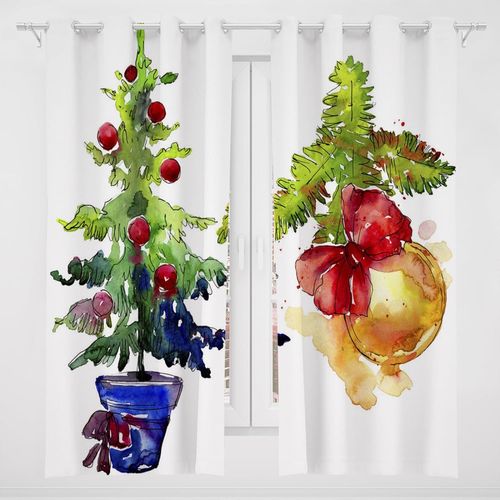 Rideaux Occultants Pour Chambre A Coucher Et Salon, Motif De Cloches De No?L, Rideaux A ?Illets Reducteurs De Lumiere, Rideaux De Peinture A L'huile Douce
