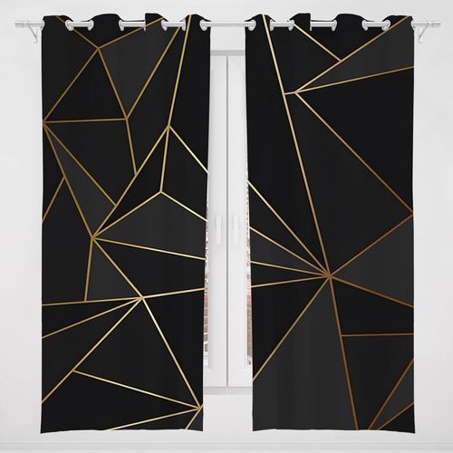 Rideau De Fenetre Occultant Simple, Noir Et Or, A Motifs Geometriques, Avec ?Illets, Anti-Poussiere, Pour Chambre D'enfant