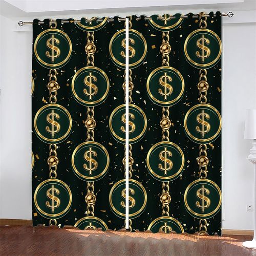 Rideaux Occultants Pour Chambre A Coucher, Rideau Anti-Poussiere En Polyester Avec Symbole Monetaire De Dessin Anime, Pour Chambre D'enfants, Rideaux De Decoration De Salon