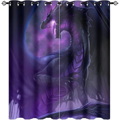 Rideaux Occultants Ultra Doux Dragon Violet, Galaxie Fantastique, Dragon Magique Medieval, Avec ?Illets De Porte De Patio Pour Chambre A Coucher