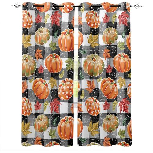 Rideaux Pour Salon Chambre A Coucher, Citrouilles Aquarelle De Thanksgiving, Aide Noire, Occultant, Pour Porte Et Fenetre