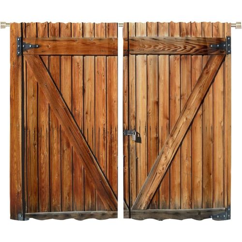 Rideaux Assombrissants, Vieilles Portes En Bois Dur Marron, Impression Graphique Rurale, Blocage De La Lumiere, Rideaux De Fenetre A Passe-Tringle Pour Chambre De Garcons Et De Filles